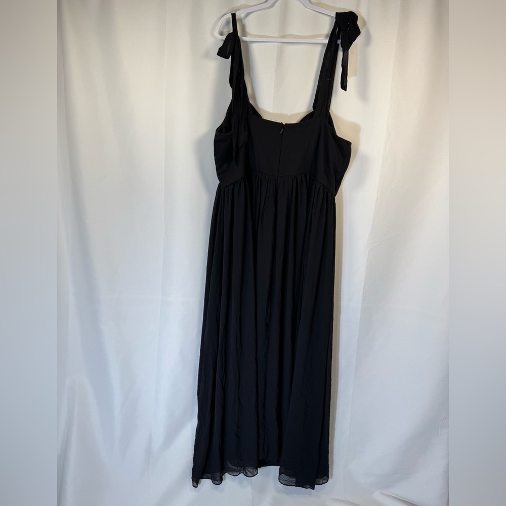 Lulus Radiant Charisma Black Chiffon Ruched Tie-Strap Maxi Dress 3X - Picture 4 of 9